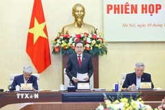 Chủ tịch Quốc hội Trần Thanh Mẫn, Chủ tịch Hội đồng Bầu cử quốc gia phát biểu. (Ảnh: Doãn Tấn/TTXVN)