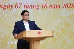 Thủ tướng Phạm Minh Chính chủ trì Phiên họp lần thứ 16 của Ban Chỉ đạo IUU. (Ảnh: Dương Giang/TTXVN)