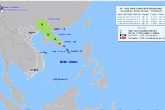 Hướng di chuyển của áp thấp nhiệt đới, chiều 25/6. (Ảnh: TTXVN phát)