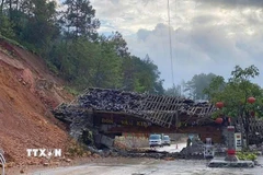 Rất may, thời điểm xảy ra vụ việc không có người qua lại nên không ghi nhận thiệt hại về người. (Ảnh: TTXVN phát)