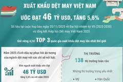 Xuất khẩu dệt may Việt Nam năm 2025 ước đạt 46 tỷ USD, tăng 5,6%