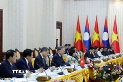 Tổng Bí thư Tô Lâm phát biểu tại cuộc hội kiến Thủ tướng Lào Sonexay Siphandone. (Ảnh: Thống Nhất/TTXVN)