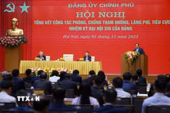 Thủ tướng Phạm Minh Chính phát biểu chỉ đạo Hội nghị của Đảng ủy Chính phủ tổng kết công tác phòng, chống tham nhũng, lãng phí, tiêu cực. (Ảnh: Dương Giang/TTXVN)