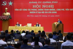 Thủ tướng Phạm Minh Chính phát biểu chỉ đạo Hội nghị của Đảng ủy Chính phủ tổng kết công tác phòng, chống tham nhũng, lãng phí, tiêu cực. (Ảnh: Dương Giang/TTXVN)