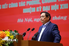 Thủ tướng Phạm Minh Chính phát biểu chỉ đạo Hội nghị của Đảng ủy Chính phủ tổng kết công tác phòng, chống tham nhũng, lãng phí, tiêu cực. (Ảnh: Dương Giang/TTXVN)