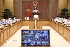 Phó Thủ tướng Hồ Quốc Dũng chủ trì Hội nghị tháo gỡ các khó khăn, vướng mắc về tài chính và đẩy mạnh giải ngân vốn năm 2026 lĩnh vực khoa học công nghệ, đổi mới sáng tạo và chuyển đổi số. (Ảnh: Lâm Khánh/TTXVN)