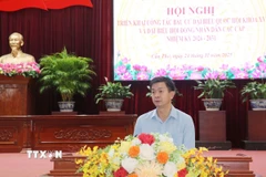 Ông Lê Quang Tùng, Ủy viên Trung ương Đảng, Bí thư Thành ủy, Trưởng ban Chỉ đạo công tác bầu cử thành phố Cần Thơ phát biểu tại hội nghị. (Ảnh: Ngọc Thiện/TTXVN)