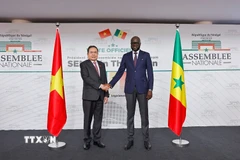 Chủ tịch Quốc hội Malick Ndiaye đón Chủ tịch Quốc hội Trần Thanh Mẫn thăm chính thức Cộng hòa Senegal. (Ảnh: Doãn Tấn/TTXVN)