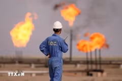 Công nhân làm việc tại nhà máy lọc dầu trên đảo Khark. (Ảnh: IRNA/TTXVN)