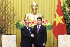 Chủ tịch nước Lương Cường tiếp Đặc phái viên Đảng Cộng sản Cuba, Nhà nước Cộng hòa Cuba, Ủy viên Bộ Chính trị, Bộ trưởng Ngoại giao Cuba Bruno Rodríguez Parrilla. (Ảnh: Lâm Khánh/TTXVN)