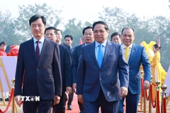 Thủ tướng Phạm Minh Chính dự khởi công Dự án đầu tư xây dựng Khu đô thị thể thao Olympic, Hà Nội. (Ảnh: Dương Giang/TTXVN)