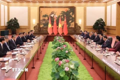 Chủ tịch nước Lương Cường hội đàm với Tổng Bí thư, Chủ tịch nước Trung Quốc Tập Cận Bình. (Ảnh: Lâm Khánh/TTXVN)