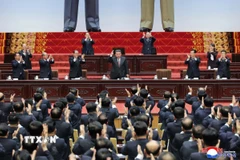 Nhà lãnh đạo Triều Tiên Kim Jong Un (thứ 4, trái) tại kỳ họp thứ nhất của Quốc hội tại Bình Nhưỡng, ngày 22/3/2026. (Ảnh: Yonhap/TTXVN)