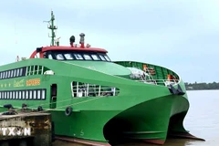 Tàu cao tốc MAILINH EXPRESS neo đậu tại cảng của Nhà máy X55, thành phố Cần Thơ. (Ảnh: TTXVN phát)