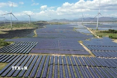 Dự án điện gió, điện năng lượng mặt trời tại xã Bắc Phong, huyện Thuận Bắc, tỉnh Ninh Thuận. (Ảnh: Trần Việt/TTXVN)