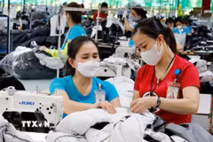 May hàng xuất khẩu tại Công ty TNHH May Maxport, xã Tân Thuận, tỉnh Hưng Yên. (Ảnh: Trần Việt/TTXVN)