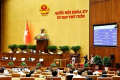 Quốc hội thông qua Nghị quyết của Quốc hội về việc sắp xếp đơn vị hành chính cấp tỉnh năm 2025. (Ảnh: Doãn Tấn/TTXVN)