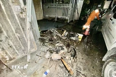 Nhiều phương tiện bị thiêu rụi trong vụ hỏa hoạn. (Ảnh: TTXVN phát)