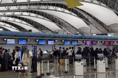 Sảnh làm thủ tục tại ga quốc tế của sân bay Kansai (tỉnh Osaka, Nhật Bản). (Ảnh minh họa: Phạm Tuân/TTXVN)