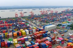 Quang cảnh cảng hàng hóa tại tỉnh Giang Tô, Trung Quốc. (Ảnh: THX/TTXVN)