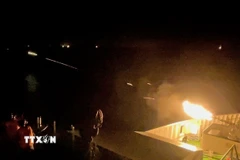 Thực hành bài bắn đêm. (Ảnh: TTXVN phát)