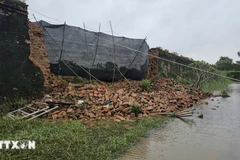 Đoạn tường thành phía Bắc Hoàng thành bị sập đổ. (Ảnh: Mai Trang/TTXVN)