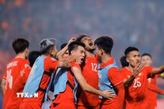 Đội tuyển Việt Nam thăng tiến trên bảng xếp hạng FIFA. (Ảnh: Minh Quyết/TTXVN)