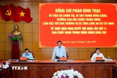 Ủy viên Bộ Chính trị, Bí thư Trung ương Đảng, Trưởng Ban Nội chính Trung ương Phan Đình Trạc, phát biểu chỉ đạo tại buổi làm việc với Ban thường vụ 2 tỉnh Long An và Tây Ninh. (Ảnh: TTXVN phát)