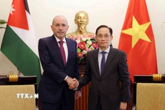 Bộ trưởng Bộ Ngoại giao Lê Hoài Trung tiếp Phó Thủ tướng, Bộ trưởng Bộ Ngoại giao và Kiều dân Jordan Ayman Hussein Abdullah Safadi. (Ảnh: An Đăng/TTXVN)