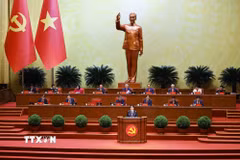 Đồng chí Lương Cường, Ủy viên Bộ Chính trị, Chủ tịch nước trình bày Diễn văn khai mạc Đại hội. (Ảnh: TTXVN)