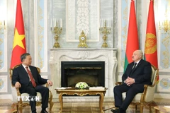 Tổng Bí thư Tô Lâm hội đàm hẹp với Tổng thống Belarus Aleksandr Lukashenko. (Ảnh: Thống Nhất/TTXVN)