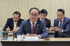 Thứ trưởng Bộ Nội Vụ Việt Nam Vũ Chiến Thắng trong buổi làm việc với Bộ Lao động và Việc làm Hàn Quốc. (Ảnh: Đức Thắng/TTXVN)