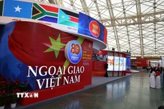 Khu trưng bày của Bộ Ngoại giao tại triển lãm thành tựu Đất nước "80 năm hành trình Độc lập-Tự do-Hạnh phúc." (Ảnh: Minh Quyết/TTXVN)