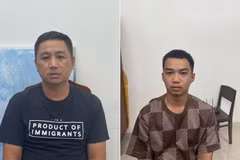 Hai đối tượng Tú và Lâm tại cơ quan Công an (từ trái qua). (Nguồn: Công an Lâm Đồng)