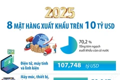 Năm 2025: 8 mặt hàng xuất khẩu trên 10 tỷ USD