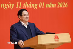 Thủ tướng Phạm Minh Chính phát biểu chỉ đạo Hội nghị triển khai phương hướng, nhiệm vụ năm 2026 của Ban Chấp hành Đảng bộ Chính phủ. (Ảnh: Dương Giang/TTXVN)