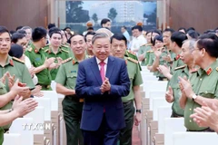 Tổng Bí thư Tô Lâm dự Hội nghị tổng kết 10 năm thực hiện Chỉ thị số 05-CT/TW của Bộ Chính trị tại Bộ Công an. (Ảnh: Phạm Kiên/TTXVN)