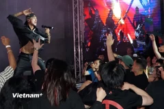 Anh Khoa bùng nổ trên sân khấu với ca khúc "Đường đến ngày vinh quang." (Ảnh: Phương Hoa/Vietnam+)