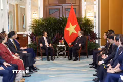 Tổng Bí thư, Chủ tịch nước Tô Lâm hội kiến Chủ tịch Quốc hội Singapore Seah Kian Peng. (Ảnh: Thống Nhất/TTXVN)