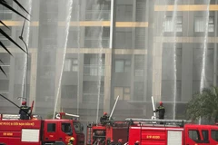 Diễn tập phương án chữa cháy và cứu nạn, cứu hộ quy mô lớn tại Khu đô thị Vinhomes Grand Park, phường Long Bình, Thành phố Hồ Chí Minh. (Ảnh: PV/Vietnam+)