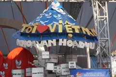 Hội trại truyền thống 26/3 Trường Cao đẳng Bách khoa Sài Gòn với hình ảnh tự hào về đất nước Việt Nam. (Ảnh: Khánh Ly/Vietnam+)