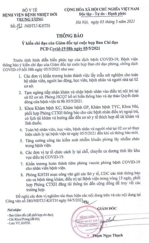 Đóng cửa Bệnh viện Bệnh Nhiệt đới Trung ương từ sáng 5/5 ảnh 2