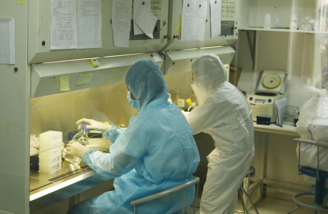 Nhân viên Viện Pasteur Thành phố Hồ Chí Minh xét nghiệm virus SARS-CoV-2. (Ảnh: Đinh Hằng/TTXVN) Ngày 30/4: Một ca khỏi bệnh, một ca dương tính trở lại với SARS-CoV-2 ảnh 1