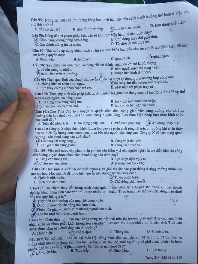 Đề thi chính thức môn Giáo dục công dân kỳ thi THPT quốc gia ảnh 2