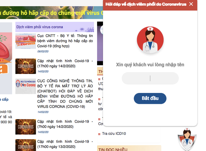 Chatbot hỏi đáp về dịch bệnh COVID-19. Bộ Y tế ra mắt trợ lý ảo hỏi đáp về dịch bệnh COVID-19 ảnh 1
