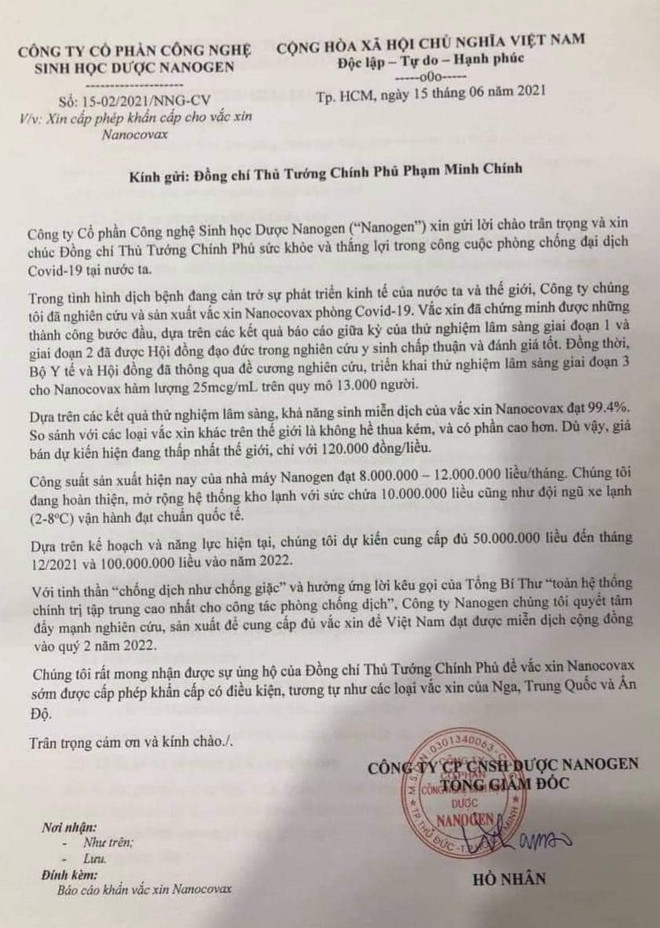 Kiến nghị Thủ tướng xin cấp phép khẩn cấp cho vaccine Nanocovax ảnh 2
