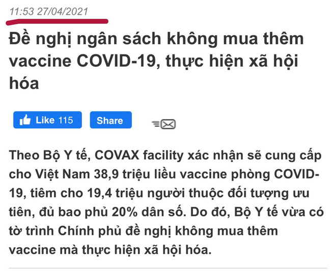 Kiến nghị của Bộ Y tế vào 27/4 đã bị cắt ngày tháng đưa lên mạng xã hội gây bức xúc dư luận. Vaccine COVID-19 dịch vụ: Sẽ triển khai vào thời điểm phù hợp ảnh 2