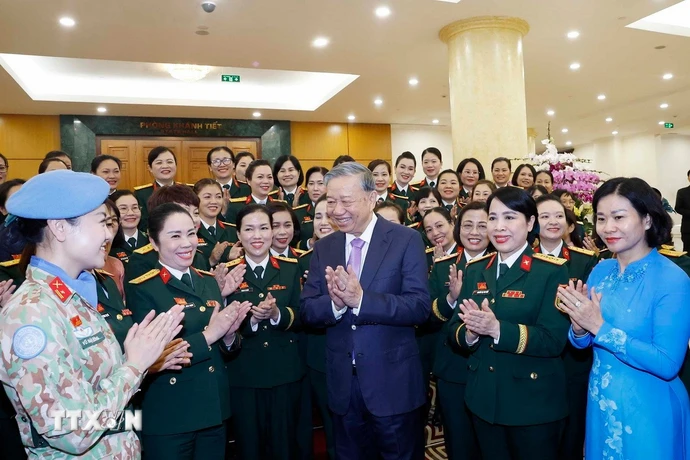 Tổng Bí thư Tô Lâm và các đại biểu. (Ảnh: Thống Nhất/TTXVN)