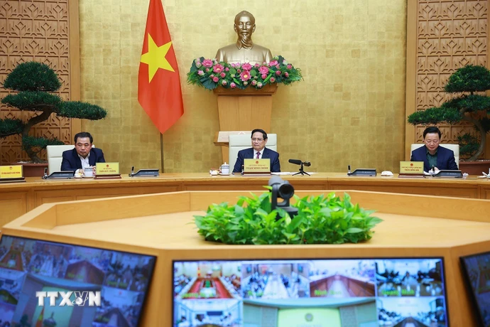 Thủ tướng Phạm Minh Chính chủ trì Phiên họp lần thứ 26 của Ban chỉ đạo chống khai thác hải sản bất hợp pháp. (Ảnh: Dương Giang/TTXVN)