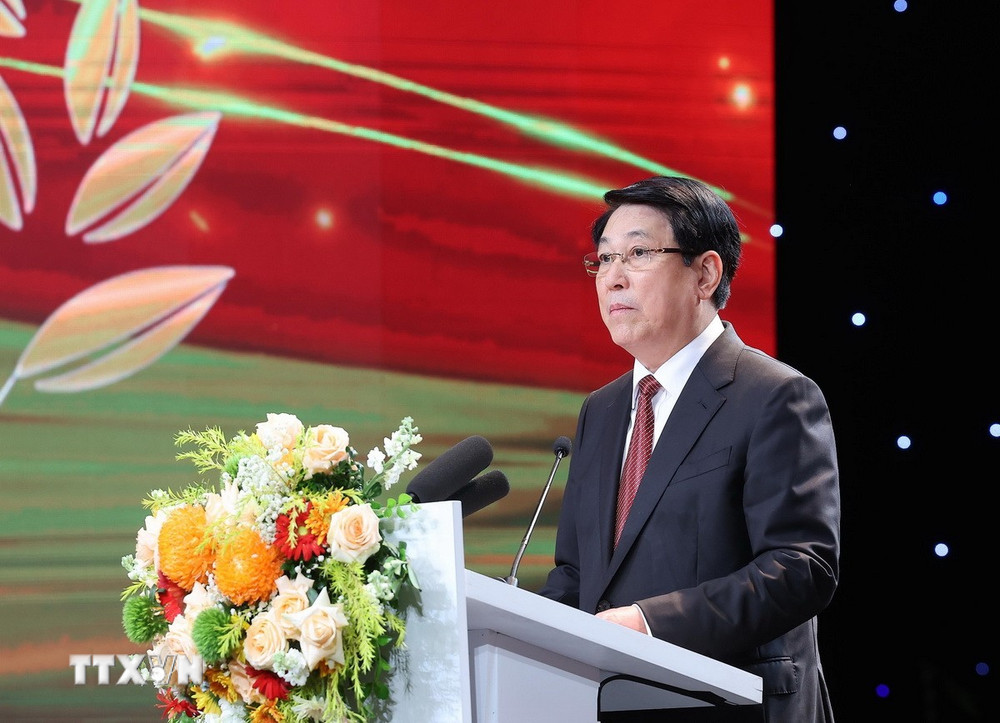 Chủ tịch nước Lương Cường phát biểu. (Ảnh: Lâm Khánh/TTXVN) ttxvn-chu-tich-nuoc-nong-dan-viet-nam-7.jpg